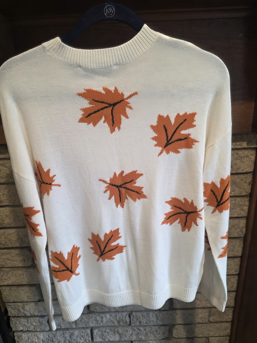 LOFT Cream Sweater with Orange Leaf Pattern - Picture 4 of 5